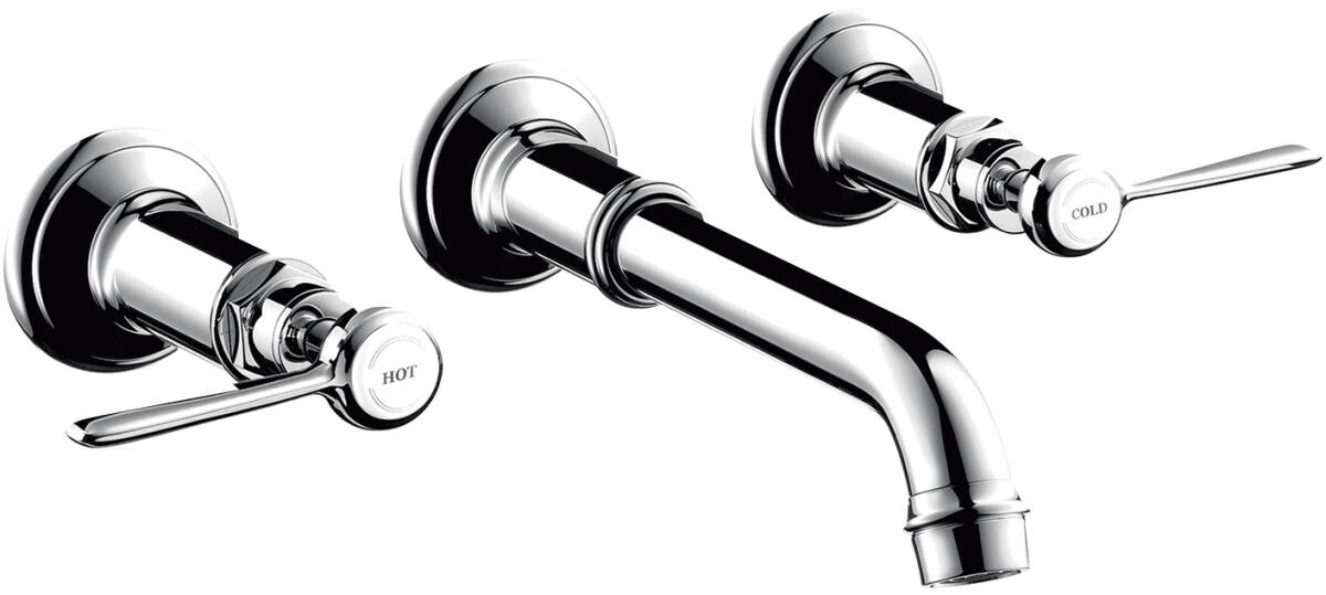 3-hole basin mixer for concealed installation wall-mounted with spout 165 - 225 mm and lever handles, Brushed Gold Optic, 16534250