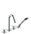 4-hole rim mounted bath mixer with star handles and escutcheons
