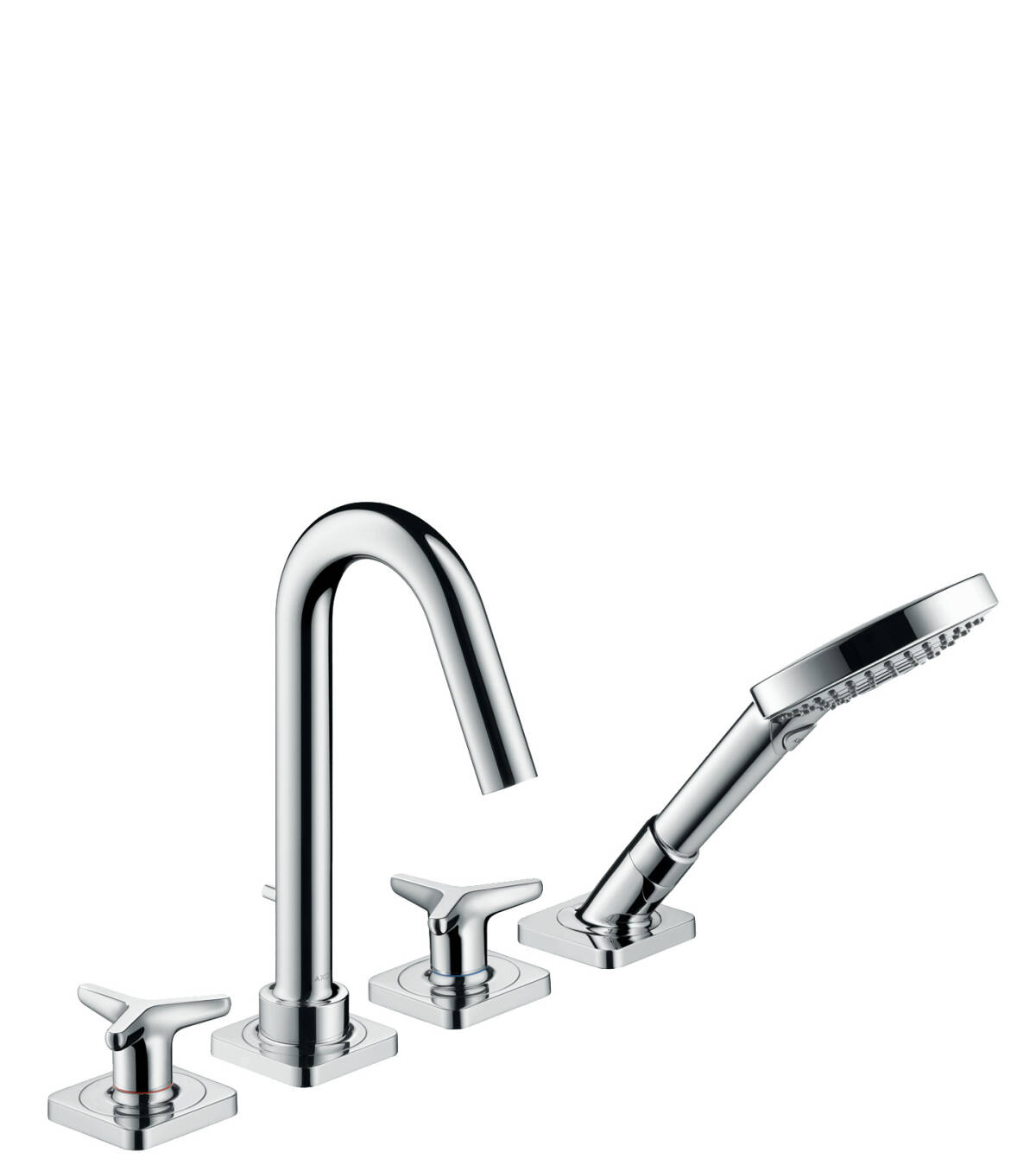 4-hole rim mounted bath mixer with star handles and escutcheons, Chrome, 34446000