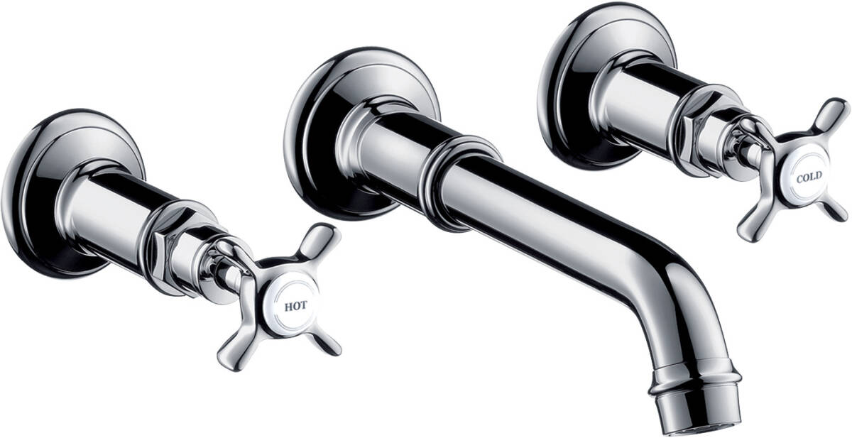 3-hole basin mixer for concealed installation wall-mounted with spout 165 - 225 mm and cross handles, Chrome, 16532000