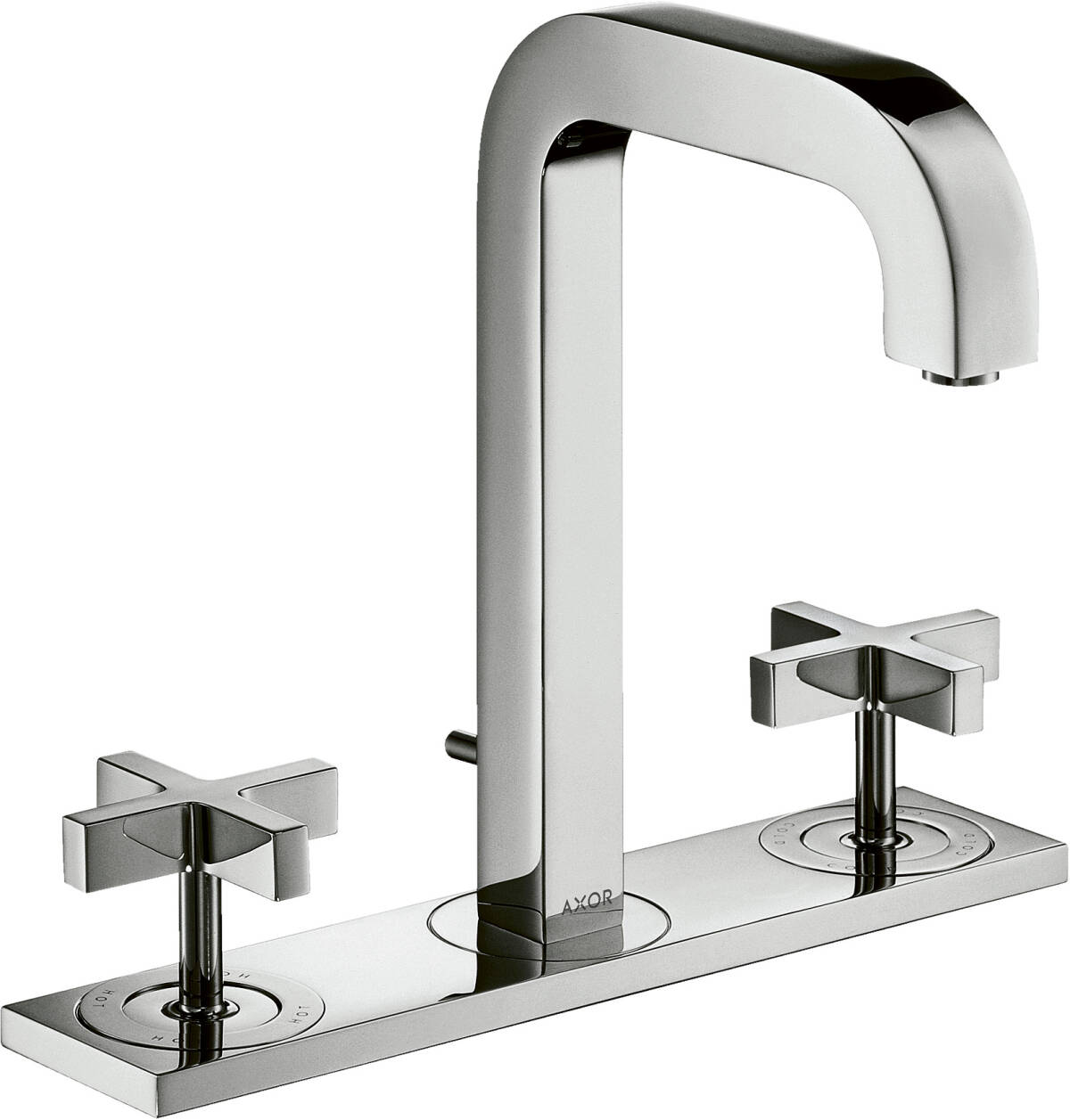 3-hole basin mixer 170 with spout 140 mm, cross handles, plate and pop-up waste set, Chrome, 39134000