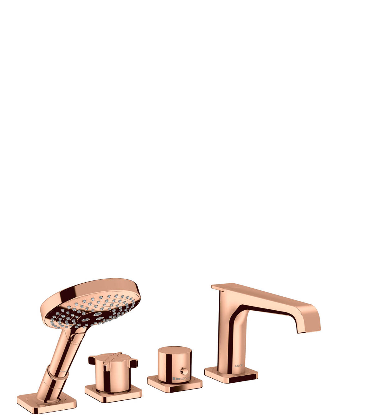 4-hole rim mounted thermostatic bath mixer, Polished Red Gold, 36411300