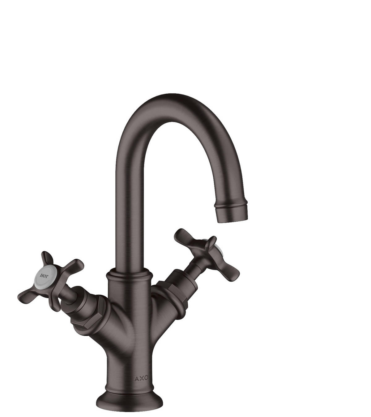 2-handle basin mixer 160 with cross handles for hand washbasins with pop-up waste set, Brushed Black Chrome, 16505340