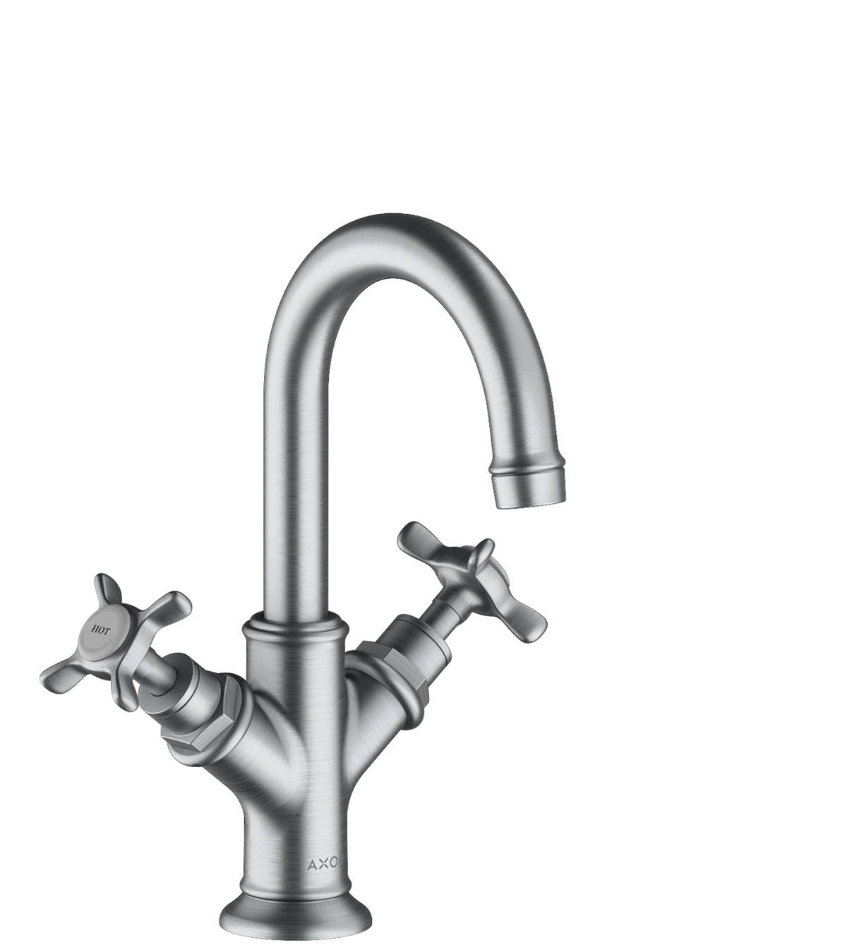 2-handle basin mixer 160 with cross handles for hand washbasins with pop-up waste set, Brushed Chrome, 16505260
