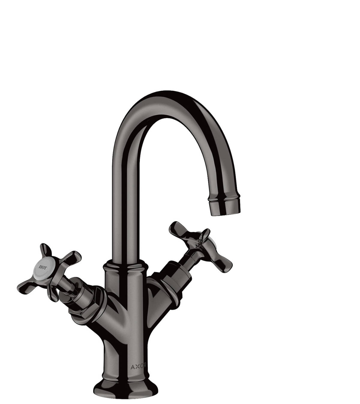 2-handle basin mixer 160 with cross handles for hand washbasins with pop-up waste set, Polished Black Chrome, 16505330