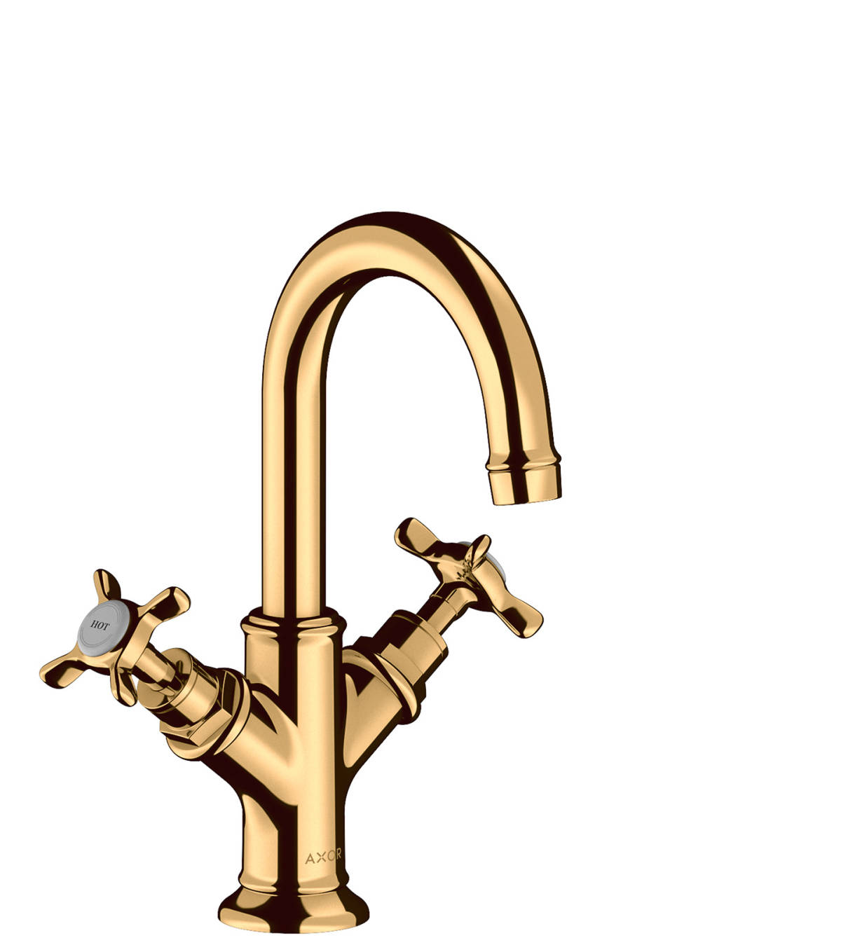 2-handle basin mixer 160 with cross handles for hand washbasins with pop-up waste set, Polished Brass, 16505930