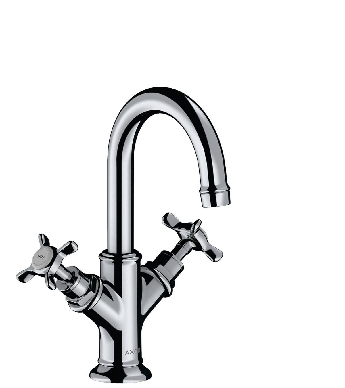 2-handle basin mixer 160 with cross handles for hand washbasins with pop-up waste set, Polished Chrome, 16505020