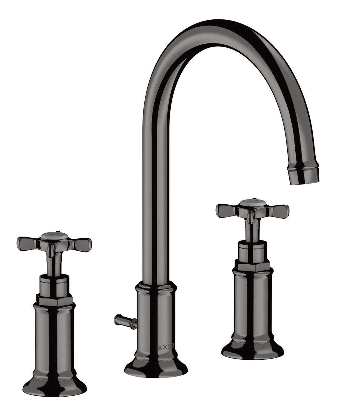 3-hole basin mixer 180 with cross handles and pop-up waste set, Polished Black Chrome, 16513330