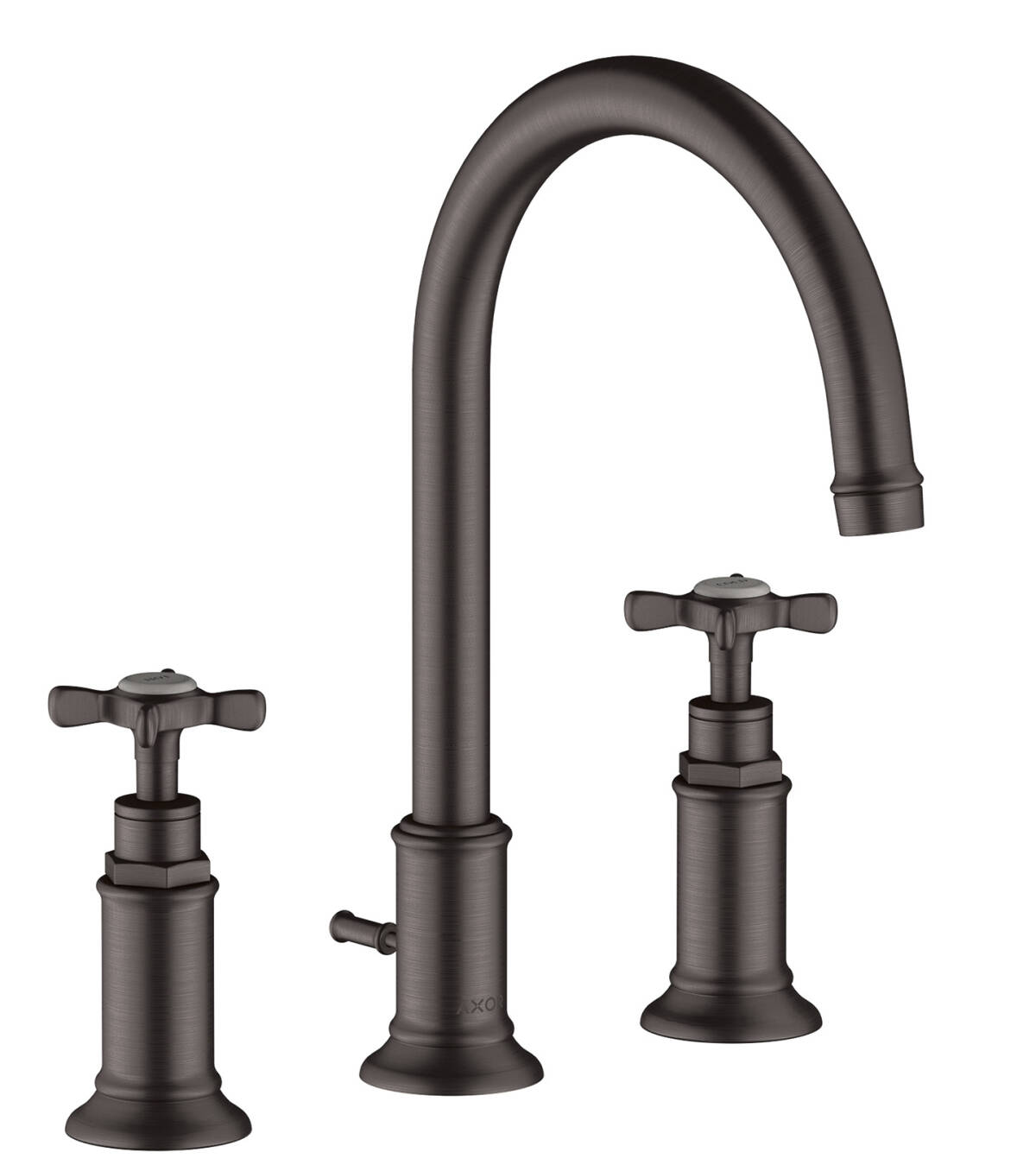 3-hole basin mixer 180 with cross handles and pop-up waste set, Brushed Black Chrome, 16513340