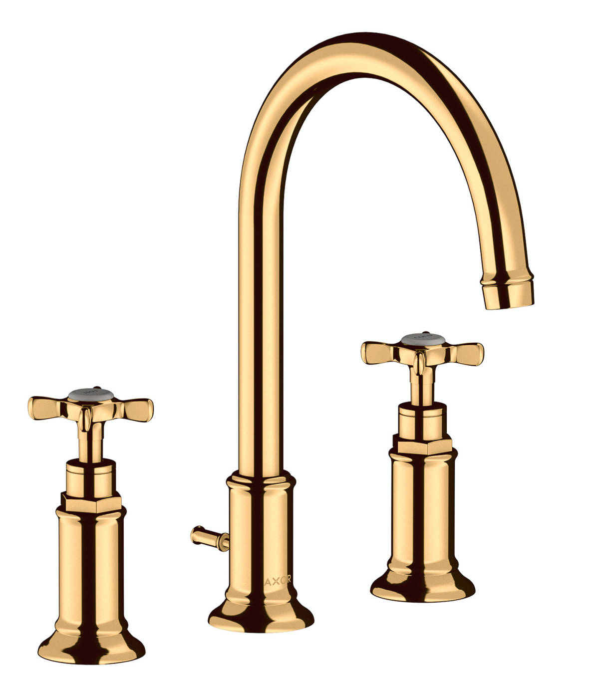 3-hole basin mixer 180 with cross handles and pop-up waste set, Polished Brass, 16513930
