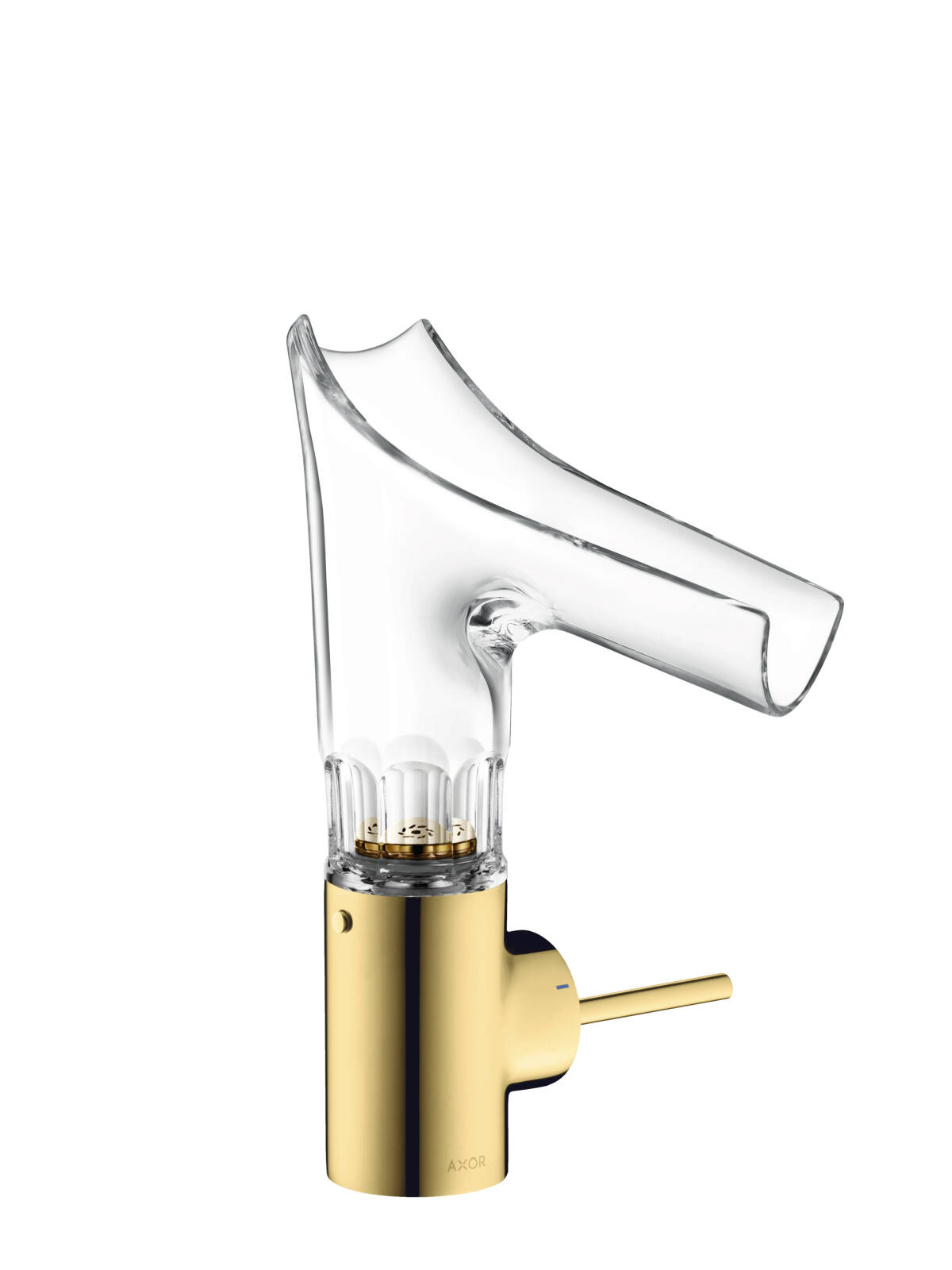 Single lever basin mixer 140 with glass spout and waste set - bevel cut, Polished Gold Optic, 12123990