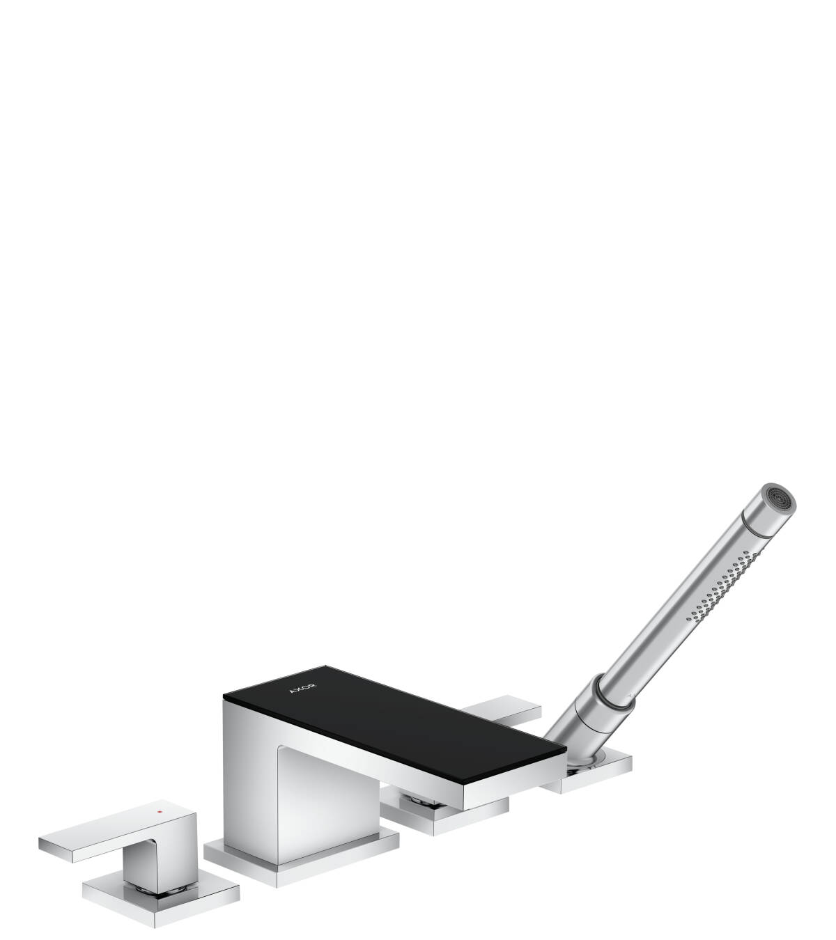 4-hole rim mounted bath mixer, Chrome/Black Glass, 47430600