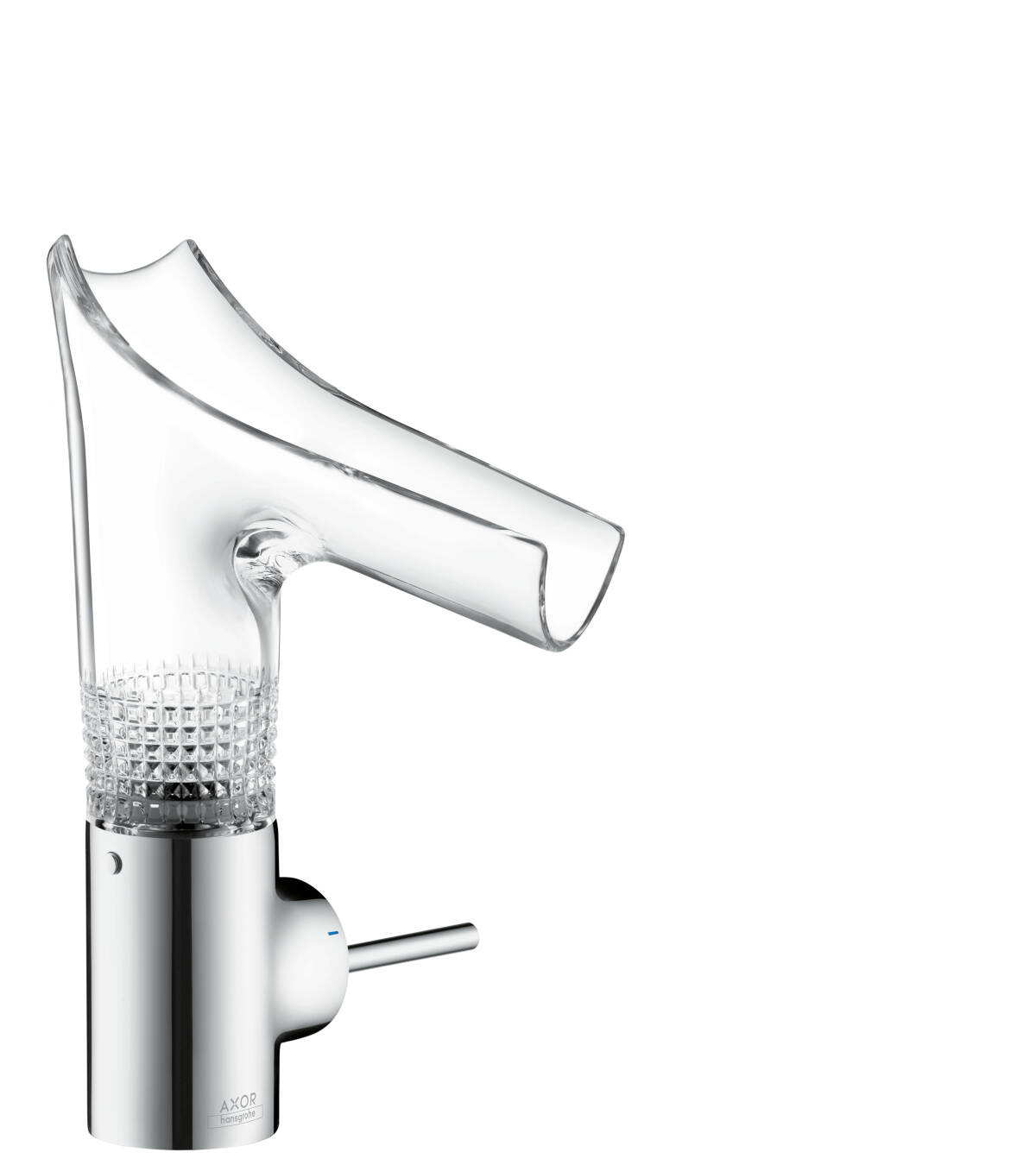Single lever basin mixer 140 with glass spout and waste set - diamond cut, Polished Chrome, 12122020