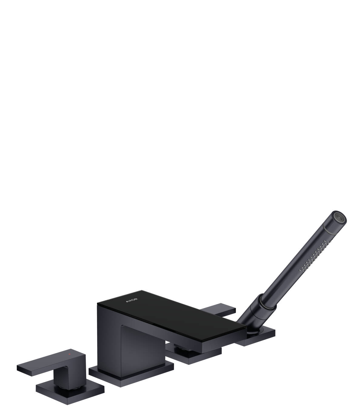 4-hole rim mounted bath mixer, Satin Black/Black Glass, 47430350