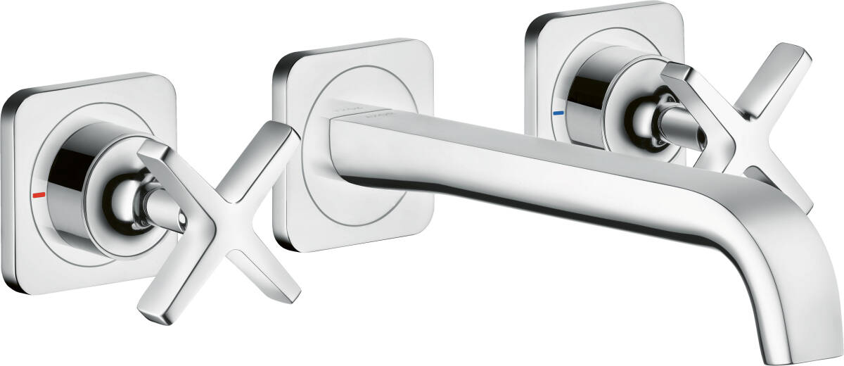 3-hole basin mixer for concealed installation wall-mounted with spout 220 mm and escutcheons, Chrome, 36107000